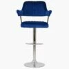 Perona Dark Blue Velvet Bar Stool With Arms -Furniture Specialty Store perona blue 1