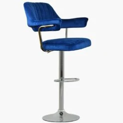 Perona Dark Blue Velvet Bar Stool With Arms -Furniture Specialty Store perona blue 2
