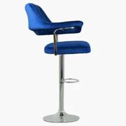 Perona Dark Blue Velvet Bar Stool With Arms -Furniture Specialty Store perona blue 3