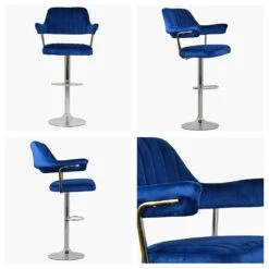 Perona Dark Blue Velvet Bar Stool With Arms -Furniture Specialty Store perona blue 4 1