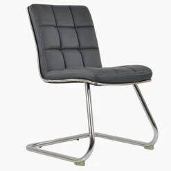 Rhodes Dark Grey Faux Leather Office Chair Without Wheels -Furniture Specialty Store rhodes dark grey 2