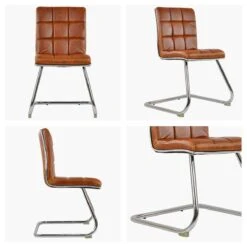 Rhodes Brown Leather Office Chair Without Wheels