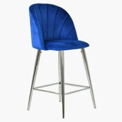 Scada Blue Velvet Chrome Leg Barstool -Furniture Specialty Store scada blue chrome 1