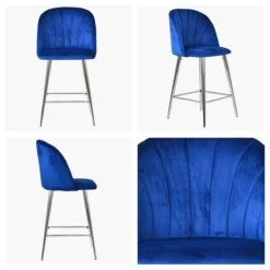 Scada Blue Velvet Chrome Leg Barstool