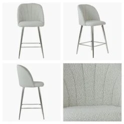 Scada Cream Boucle Chrome Leg Kitchen Stool