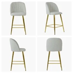 Scada Cream Boucle Gold Leg Barstool