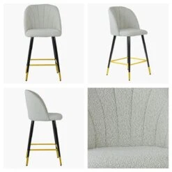 Scada Cream Boucle Black Gold Leg Barstool