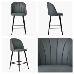 Scada Dark Grey Faux Leather Black Leg Breakfast Stool