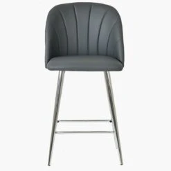Scada Dark Grey Faux Leather Chrome Leg Barstool -Furniture Specialty Store scada dark grey pu chrome 3