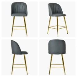 Scada Dark Grey Faux Leather Gold Leg Kitchen Stool