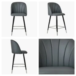 Furniture Specialty Store 9 Scada Dark Grey Faux Leather Black Silver Leg Bar Stool