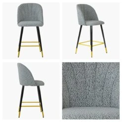 Scada Grey Boucle Black Gold Leg Kitchen Stool