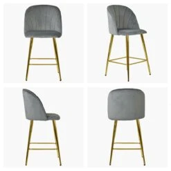 Scada Grey Velvet Gold Leg Barstool