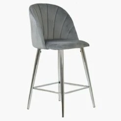 Scada Grey Velvet Chrome Leg Kitchen Stool -Furniture Specialty Store scada light grey chrome 4