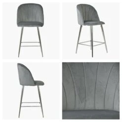 Scada Grey Velvet Chrome Leg Kitchen Stool