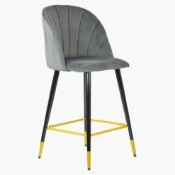 Scada Grey Velvet Black Gold Leg Barstool -Furniture Specialty Store scada light grey gold 4