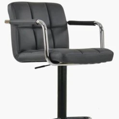 Spruce Dark Grey Faux Leather Kitchen Stool With Arms -Furniture Specialty Store spruce dark grey 3