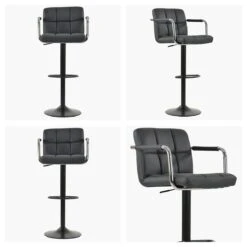 Spruce Dark Grey Faux Leather Kitchen Stool With Arms