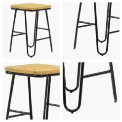 Strand Industrial Wood Wood Black Leg Barstool
