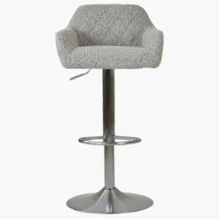 Swallow Stone Grey Boucle Brushed Steel Swivel Bar Stool With Arms -Furniture Specialty Store swallow stone 1