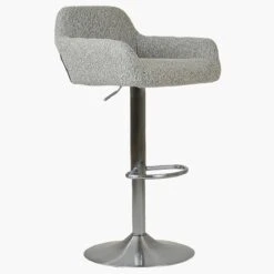 Swallow Stone Grey Boucle Brushed Steel Swivel Bar Stool With Arms -Furniture Specialty Store swallow stone 2