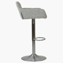Swallow Stone Grey Boucle Brushed Steel Swivel Bar Stool With Arms -Furniture Specialty Store swallow stone 3