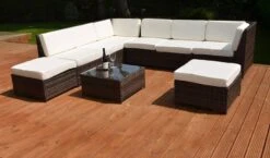 Valencia 8 Seater Modular Garden Rattan Corner Sofa Set With Table Brown -Furniture Specialty Store valencia corner set brown 3 8