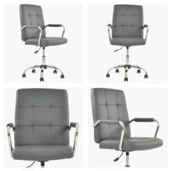 Vaughan Dark Grey Faux Leather Swivel Home Office Chair -Furniture Specialty Store vaughan dark grey white