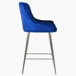 Vault Blue Velvet Chrome Leg Breakfast Stool -Furniture Specialty Store vault blue velvet chrome leg 3