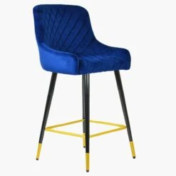 Vault Blue Velvet Black Gold Leg Barstool -Furniture Specialty Store vault blue velvet gold tip 1