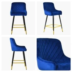 Furniture Specialty Store 15 Vault Blue Velvet Black Gold Leg Barstool