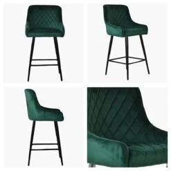 Vault Green Velvet Black Leg Bar Stool