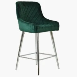 Vault Green Velvet Chrome Leg Kitchen Stool -Furniture Specialty Store vault green velvet chrome leg 1