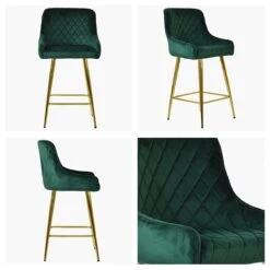 Vault Green Velvet Gold Leg Barstool
