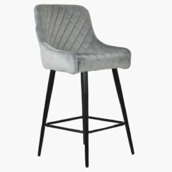 Vault Grey Velvet Black Leg Kitchen Stool -Furniture Specialty Store vault light grey velvet black leg 1