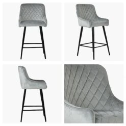 Vault Grey Velvet Black Leg Kitchen Stool