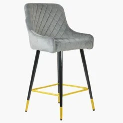 Vault Grey Velvet Black Gold Leg Barstool -Furniture Specialty Store vault light grey velvet gold tip 1