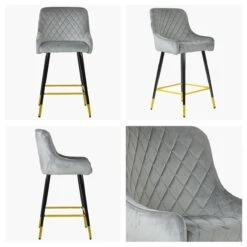 Vault Grey Velvet Black Gold Leg Barstool