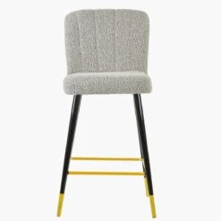 Waldorf Stone Grey Boucle Black Gold Leg Bar Stool