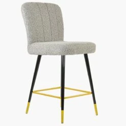 Waldorf Stone Grey Boucle Black Gold Leg Bar Stool -Furniture Specialty Store waldorf beige boucle gold tip 3 1