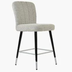 Waldorf Stone Grey Boucle Black Silver Leg Kitchen Stool -Furniture Specialty Store waldorf beige boucle silver tip 3