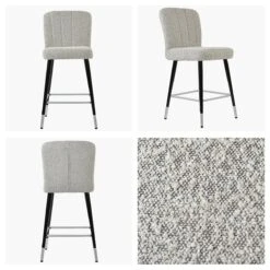 Waldorf Stone Grey Boucle Black Silver Leg Kitchen Stool -Furniture Specialty Store waldorf beige boucle silver tip white