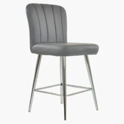 Waldorf Dark Grey Faux Leather Chrome Leg Bar Stool -Furniture Specialty Store waldorf dark grey pu chrome leg 1