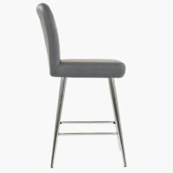 Waldorf Dark Grey Faux Leather Chrome Leg Bar Stool -Furniture Specialty Store waldorf dark grey pu chrome leg 3