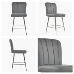 Furniture Specialty Store 3 Waldorf Dark Grey Faux Leather Chrome Leg Bar Stool