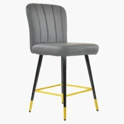 Waldorf Dark Grey Faux Leather Black Gold Leg Bar Stool -Furniture Specialty Store waldorf dark grey pu gold tip leg 1