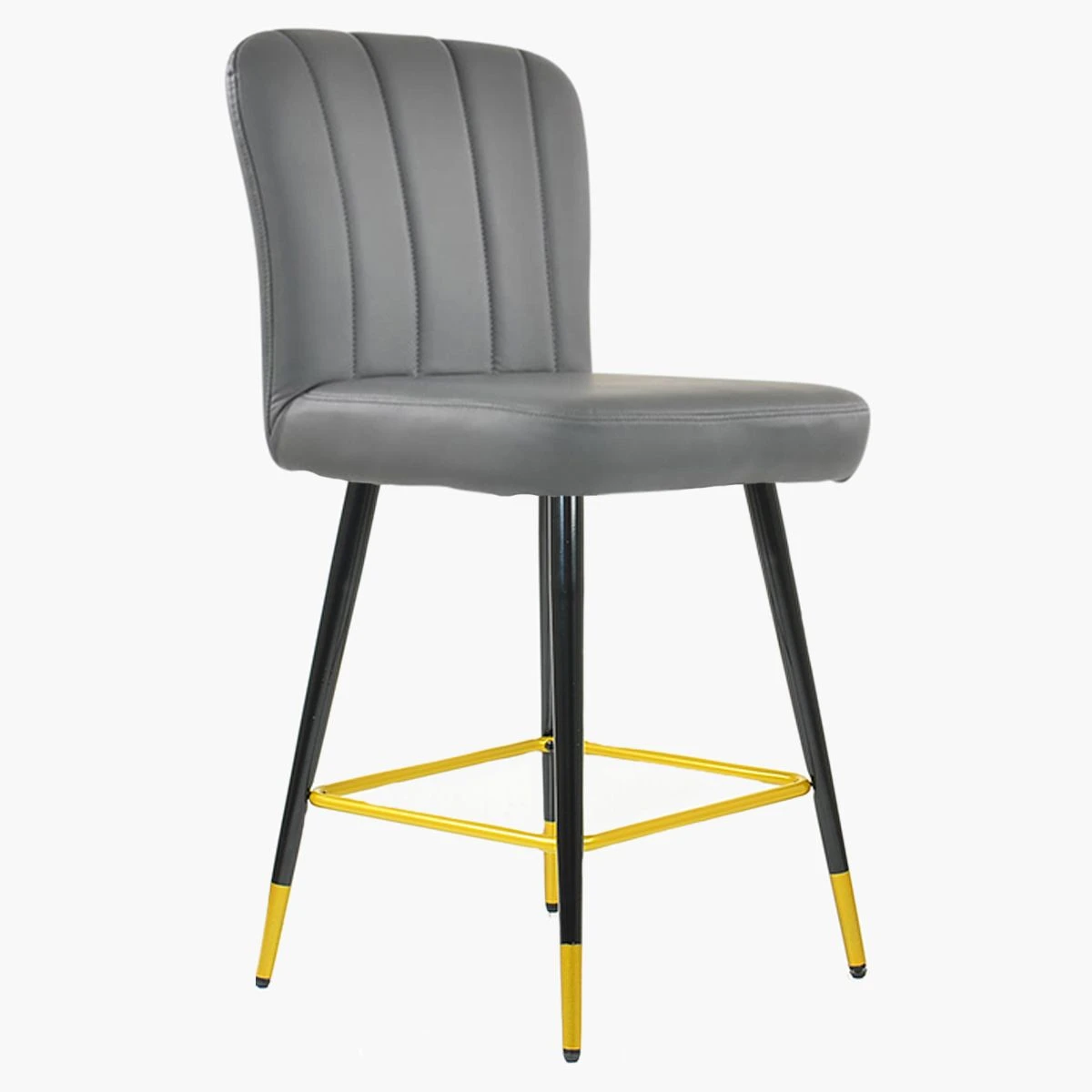Waldorf Dark Grey Faux Leather Black Gold Leg Bar Stool - Image 3
