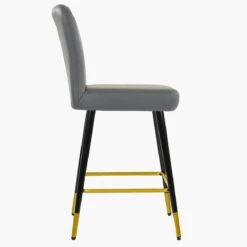 Waldorf Dark Grey Faux Leather Black Gold Leg Bar Stool -Furniture Specialty Store waldorf dark grey pu gold tip leg 3