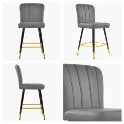Waldorf Dark Grey Faux Leather Black Gold Leg Bar Stool