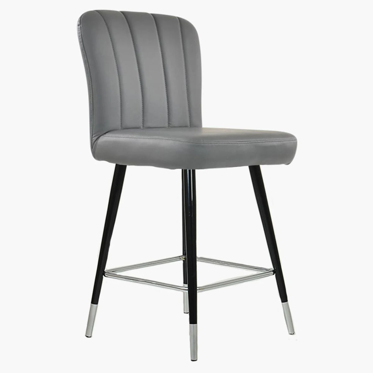 Waldorf Dark Grey Faux Leather Black Silver Leg Barstool - Image 3